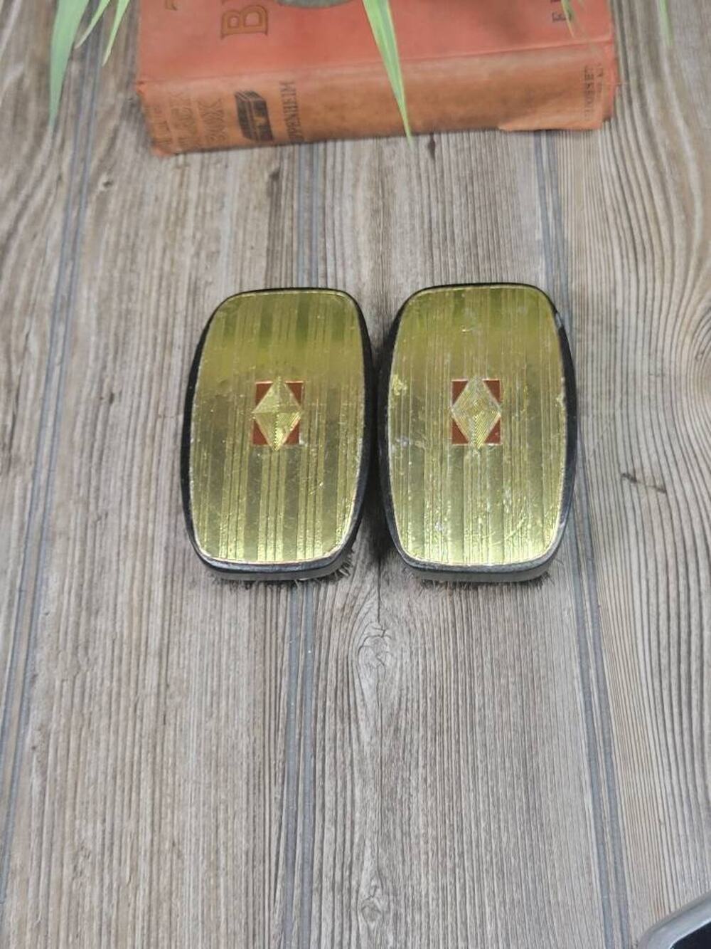 Vintage Art Deco Men's Clothes Brushes, Gold Gilt Valet Suit Brush Pair Set